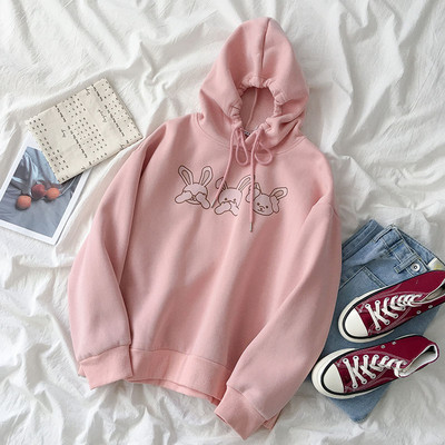 Γυναικείο φούτερ σε ροζ χρώμα με εφαρμογή και κουκούλα