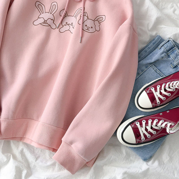 Γυναικείο φούτερ σε ροζ χρώμα με εφαρμογή και κουκούλα