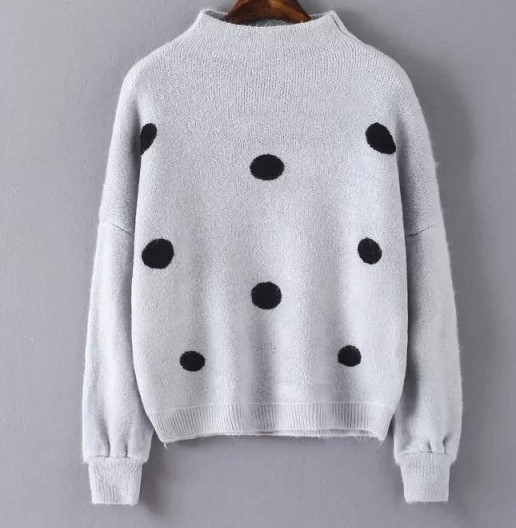 Μοντέρνο χειμερινό γυναικέιο πουλόβερ πουά σε τρία χρώματα