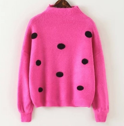 Μοντέρνο χειμερινό γυναικέιο πουλόβερ πουά σε τρία χρώματα