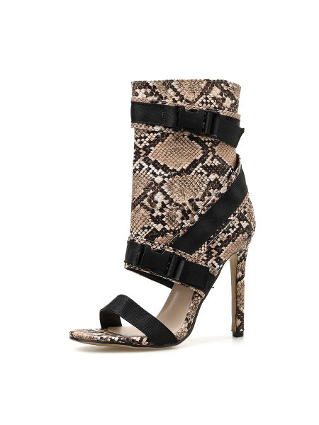 Μοντέρνα  έκο δερμάτινα γυναικέια παπούτσια με ψηλό τακούνι σε καφέ χρώμα