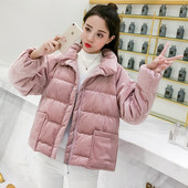 Rövid téli kordbársony kabát rózsaszín és fekete zsebekkel