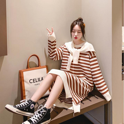 Csíkos női ruha széles modell három színben