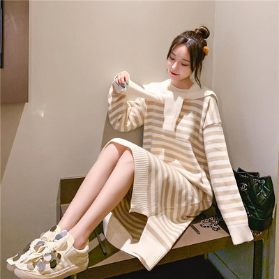 Csíkos női ruha széles modell három színben