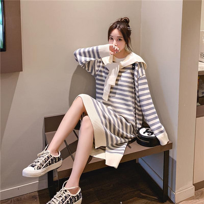 Csíkos női ruha széles modell három színben