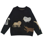 Női téli pulóver kerek nyakkivágással, színes hímzéssel