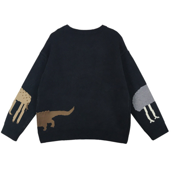 Női téli pulóver kerek nyakkivágással, színes hímzéssel