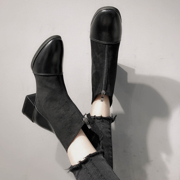 Modern női csizma barna és fekete cipzárral