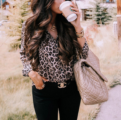 Κομψό γυναικείο πουκάμισο με λεοπάρδαλη εκτύπωση και κολάρο σε διάφορα χρώματα
