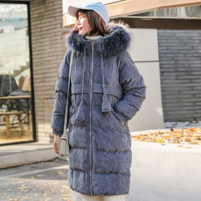 Μακρύ χειμωνιάτικο μπουφάν με κουκούλα σε  μπλε και ροζ χρώμα