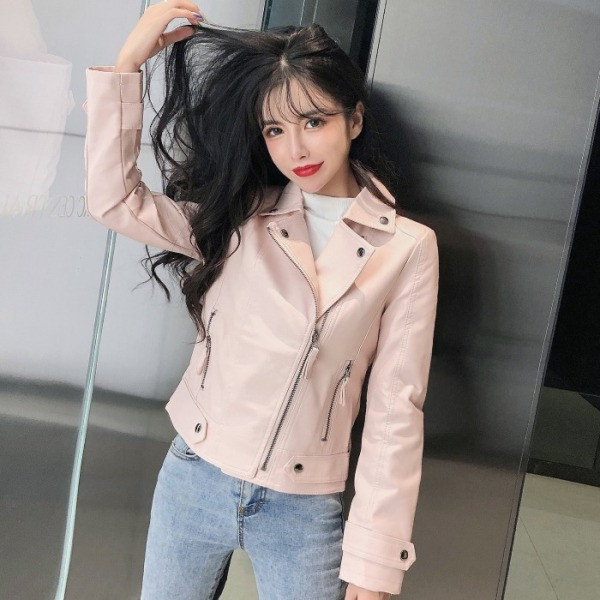 Κοντό μοντέρνο μπουφάν με φερμουάρ σε ροζ, άσπρο και μαύρο χρώμα