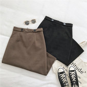 Γυναικεία κομψή φούστα σε μαύρο και καφέ χρώμα  με κουμπιά με ψηλή μέση