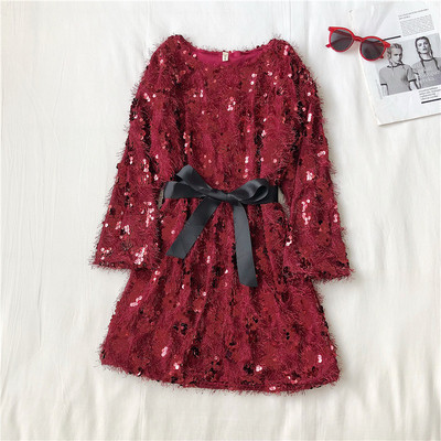 Κομψό γυναικείο φόρεμα σε πέντε χρώματα με μακριά μανίκια και πούλιες