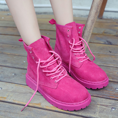 Modern női csizma eco velúr fűzőkkel, rózsaszín és fekete színben