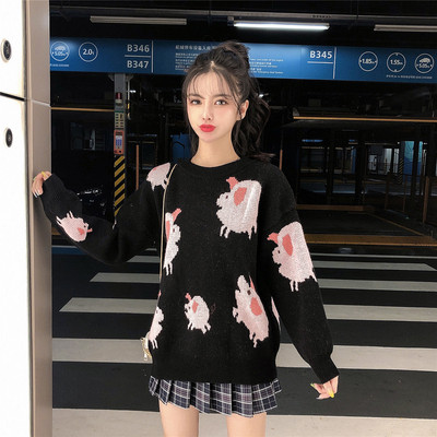 Modern női pulóver fekete színben őszre és télre