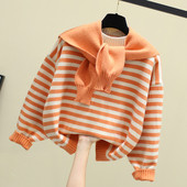 Ριγέ γυναικείο πουλόβερ  με κυκλική λαιμόκοψη σε διάφορα χρώματα