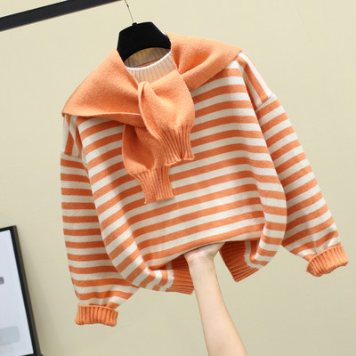 Ριγέ γυναικείο πουλόβερ  με κυκλική λαιμόκοψη σε διάφορα χρώματα