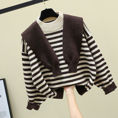 Ριγέ γυναικείο πουλόβερ  με κυκλική λαιμόκοψη σε διάφορα χρώματα