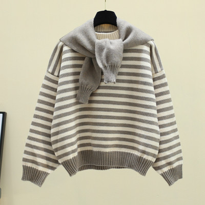 Ριγέ γυναικείο πουλόβερ  με κυκλική λαιμόκοψη σε διάφορα χρώματα