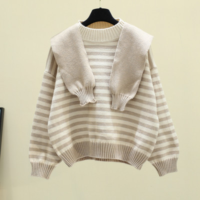 Ριγέ γυναικείο πουλόβερ  με κυκλική λαιμόκοψη σε διάφορα χρώματα