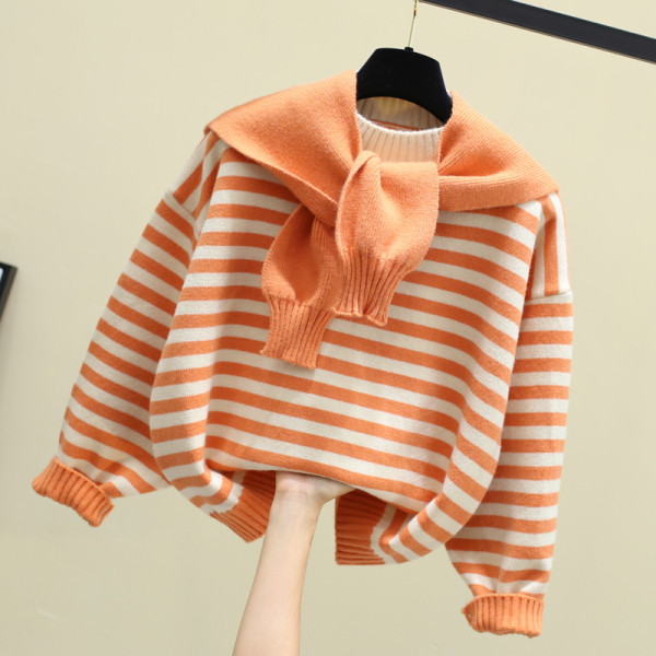 Ριγέ γυναικείο πουλόβερ  με κυκλική λαιμόκοψη σε διάφορα χρώματα