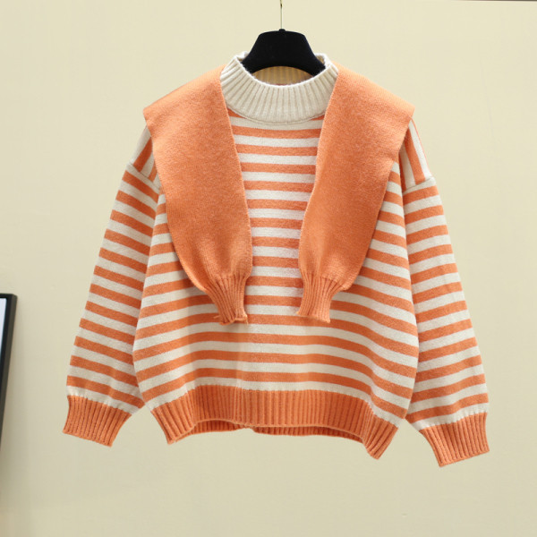 Ριγέ γυναικείο πουλόβερ  με κυκλική λαιμόκοψη σε διάφορα χρώματα