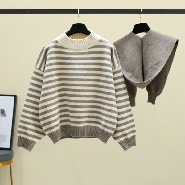 Ριγέ γυναικείο πουλόβερ  με κυκλική λαιμόκοψη σε διάφορα χρώματα