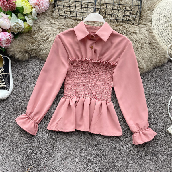 Modern női ing gumírozással és gombokkal, különböző színekben