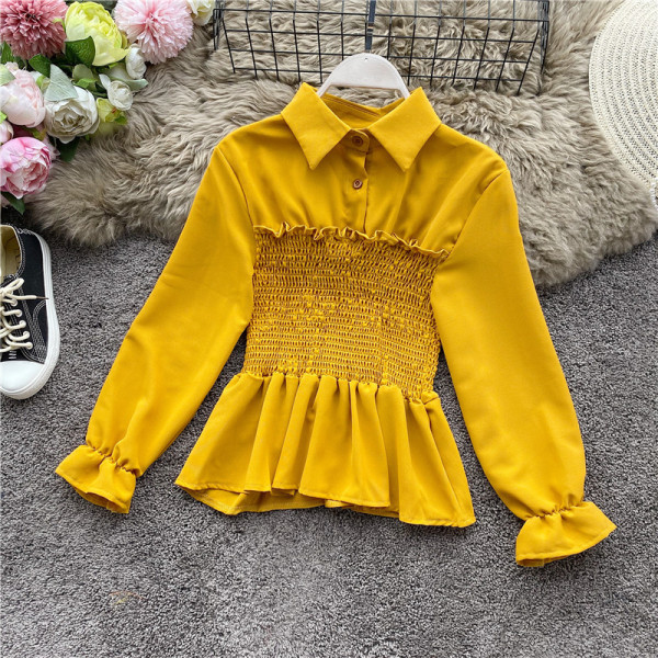 Modern női ing gumírozással és gombokkal, különböző színekben