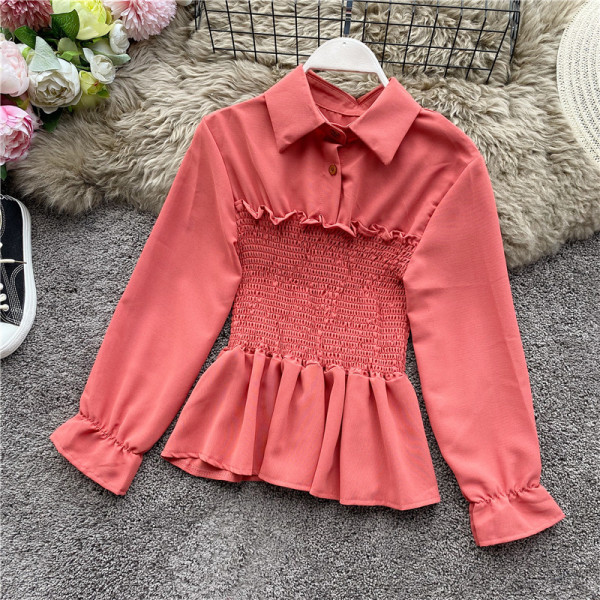 Modern női ing gumírozással és gombokkal, különböző színekben