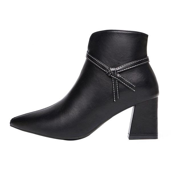 Ghete de dama moderne din piele ecologica cu toc gros si fermoar alb-negru