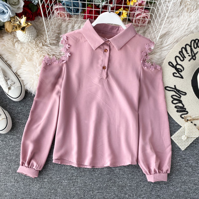 Μοντέρνο γυναικείο πουκάμισο με δαντέλα και γυμνά ώμους σε διάφορα χρώματα