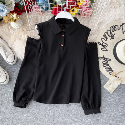 Μοντέρνο γυναικείο πουκάμισο με δαντέλα και γυμνά ώμους σε διάφορα χρώματα