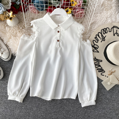 Μοντέρνο γυναικείο πουκάμισο με δαντέλα και γυμνά ώμους σε διάφορα χρώματα