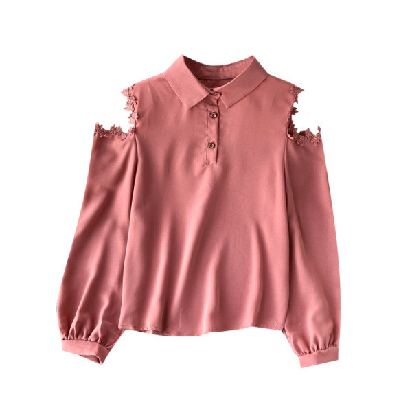 Μοντέρνο γυναικείο πουκάμισο με δαντέλα και γυμνά ώμους σε διάφορα χρώματα