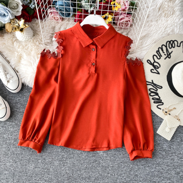 Μοντέρνο γυναικείο πουκάμισο με δαντέλα και γυμνά ώμους σε διάφορα χρώματα