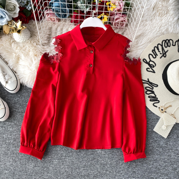 Μοντέρνο γυναικείο πουκάμισο με δαντέλα και γυμνά ώμους σε διάφορα χρώματα