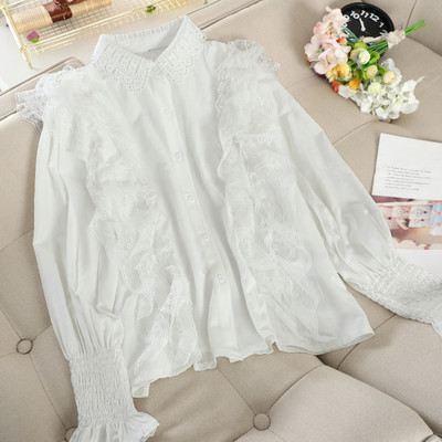 Κομψό γυναικείο πουκάμισο με δαντέλα και κλασικό γιακά σε τρία χρώματα