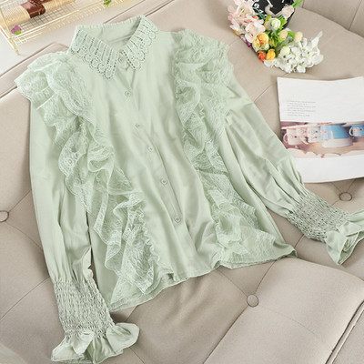 Κομψό γυναικείο πουκάμισο με δαντέλα και κλασικό γιακά σε τρία χρώματα