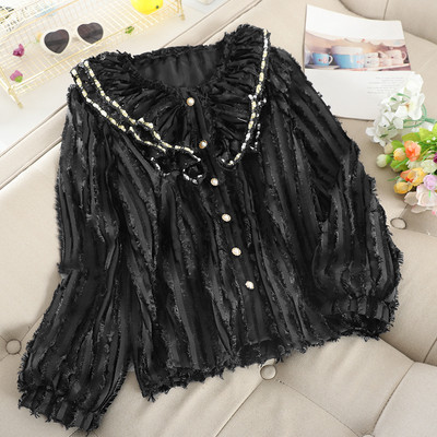 Γυναικεία πουκάμισο με διακόσμηση σε λευκό και μαύρο χρώμα