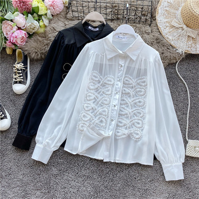 Stílusos női ing gombokkal és klasszikus gallérral fehér és fekete színben