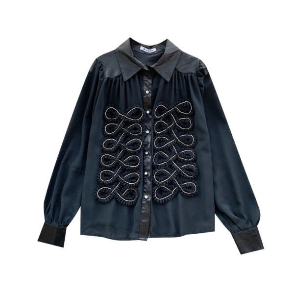 Stílusos női ing gombokkal és klasszikus gallérral fehér és fekete színben