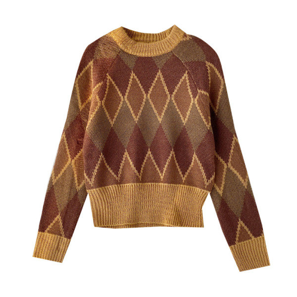 Modern női pulóver színes mintával és ovális nyakkivágással