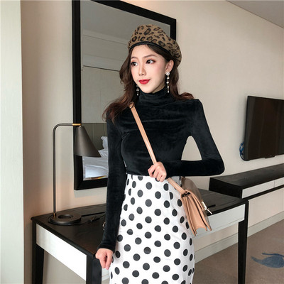 Modern női bársony blúz három színben polo gallérral