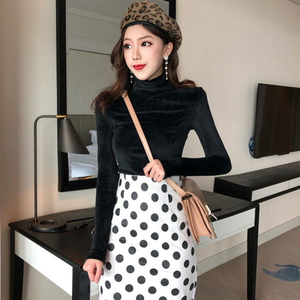 Modern női bársony blúz három színben polo gallérral