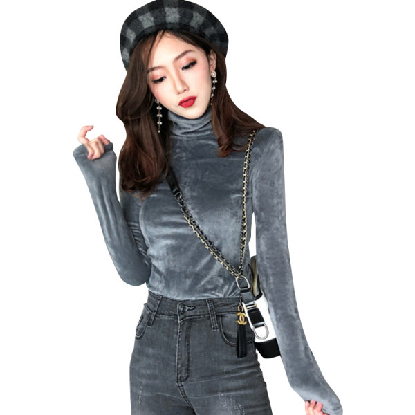 Modern női bársony blúz három színben polo gallérral