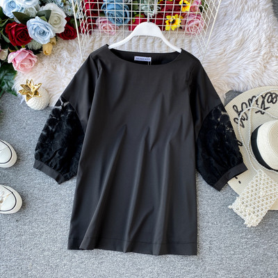 Μοντέρνα γυναικεία μπλούζα με ωοειδές λαιμόκοψη και κοντό μανίκι σε διάφορα χρώματα