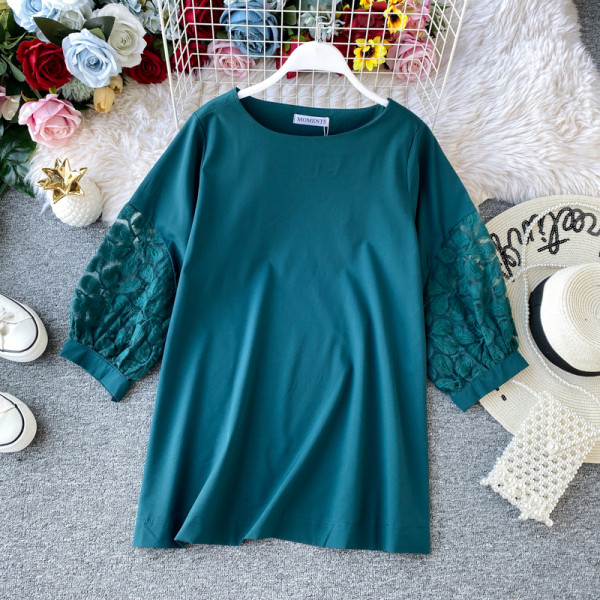 Μοντέρνα γυναικεία μπλούζα με ωοειδές λαιμόκοψη και κοντό μανίκι σε διάφορα χρώματα