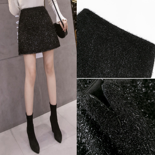 Modern női szoknya magas derékkal és cipzárral fekete színben