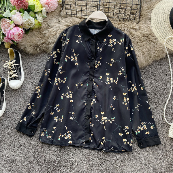 Modern női ing virágmintás fekete gombokkal